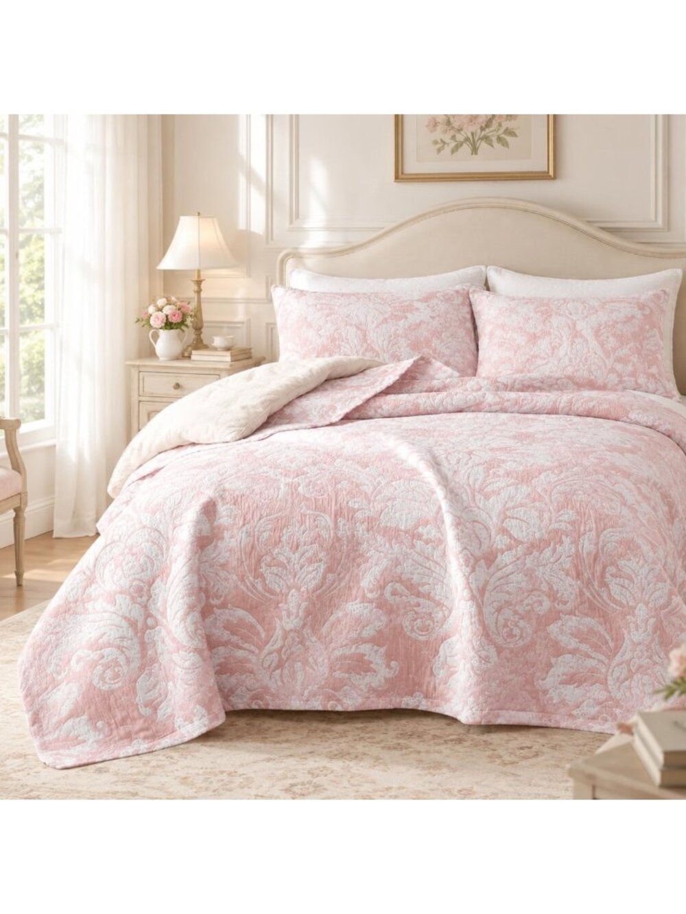 Abstract Floral Cotton Blend Quilt Set - Full/Queen Matelasse Bedding Set